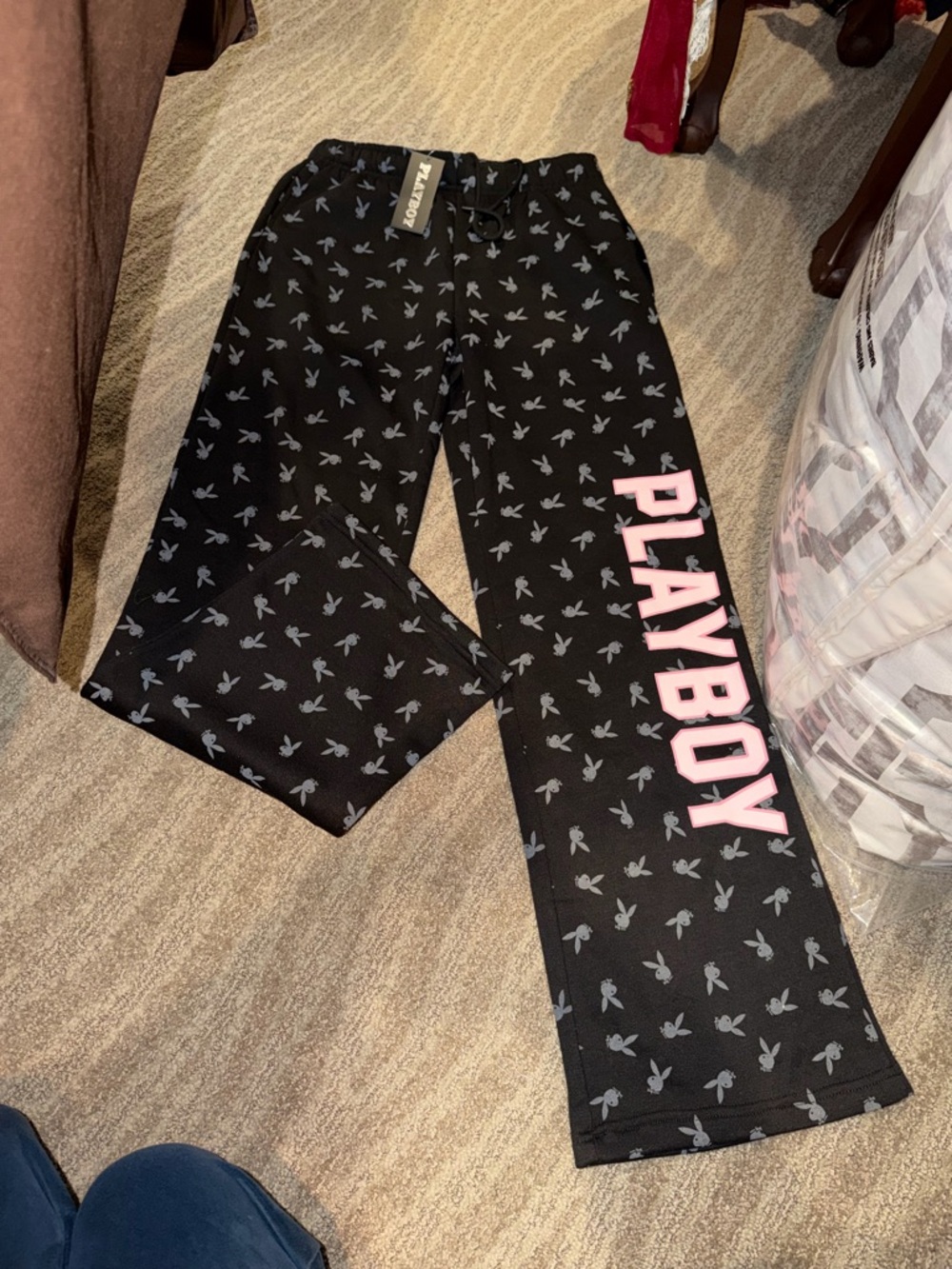Women’s brand new playboy sweats sweatpants with tags attached size S/XS black